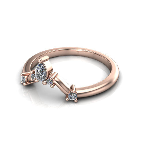 Monica - 14K Gold Pear-Cut Diamond Curved Wedding Ring 14K Rose Gold - Natural Diamond