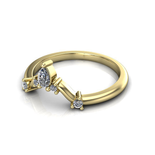 Monica - 14K Gold Pear-Cut Diamond Curved Wedding Ring 14K Yellow Gold - Natural Diamond