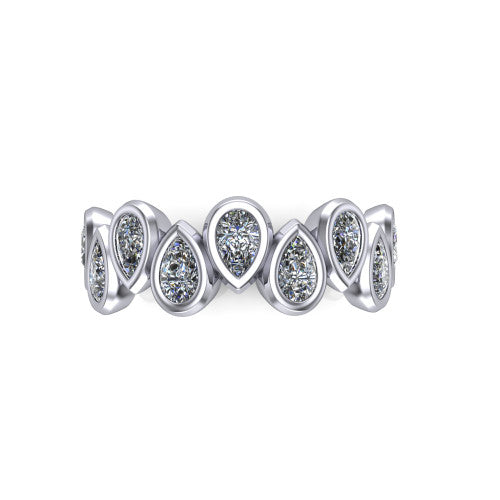 Jamie - 14k Gold Wedding Ring with Bezel-Set Pear-Shaped Diamonds 14K White Gold - Natural Diamond
