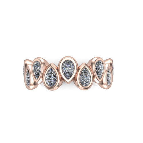 Jamie - 14k Gold Wedding Ring with Bezel-Set Pear-Shaped Diamonds 14K Rose Gold - Natural Diamond