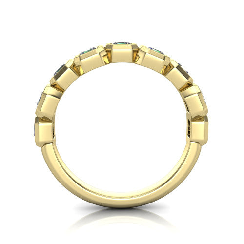 Kiana - 14k Gold Emerald Square Shape Eternity Wedding Ring  14K Yellow Gold - Natural Diamond