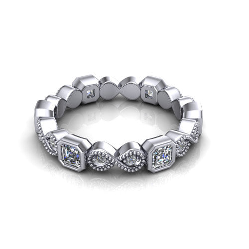 Evie - Women's 14k Gold Emerald Square-Cut Diamond Wedding Ring  14K White Gold - Natural Diamond
