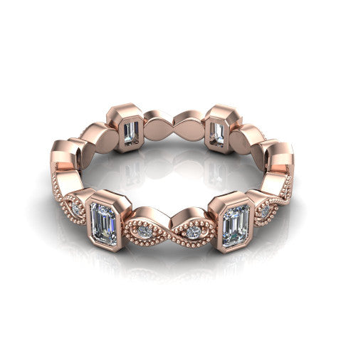 Evie - Women's 14k Gold Emerald-Cut Diamond Wedding Ring  14K Rose Gold - Natural Diamond