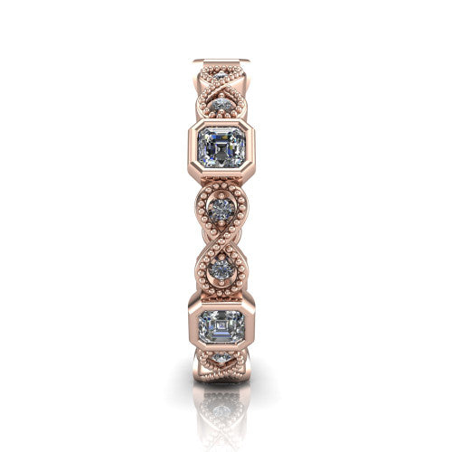 Evie - Women's 14k Gold Emerald Square-Cut Diamond Wedding Ring  14K Rose Gold - Natural Diamond
