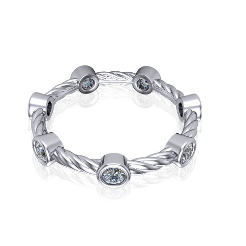 Micaela - Women's 14k Gold Twisted Band with Bezel-Set Diamonds 14K White Gold - Natural Diamond