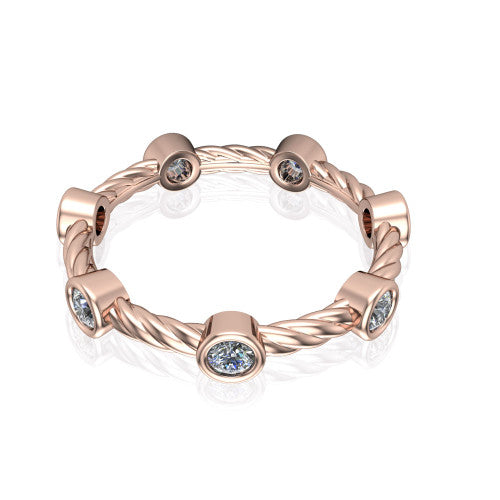 Micaela - Women's 14k Gold Twisted Band with Bezel-Set Diamonds 14K Rose Gold - Natural Diamond