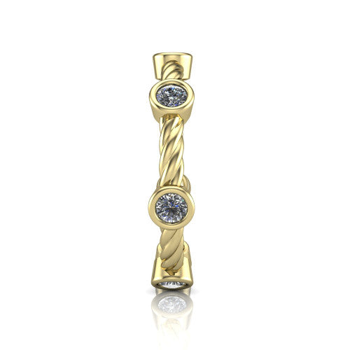 Micaela - Women's 14k Gold Twisted Band with Bezel-Set Diamonds 14K Yellow Gold - Natural Diamond