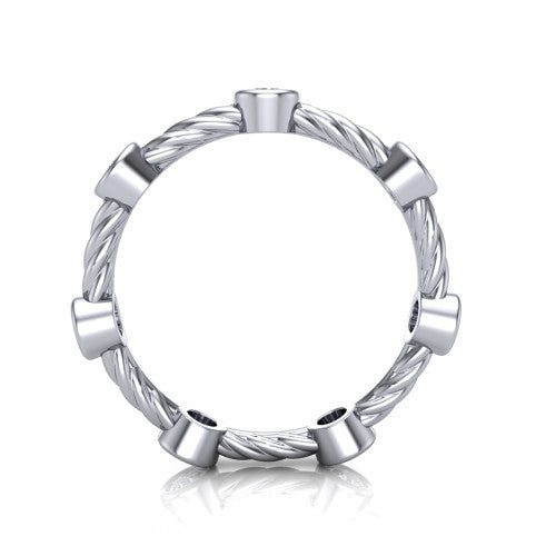 Micaela - Women's 14k Gold Twisted Band with Bezel-Set Diamonds 14K White Gold - Natural Diamond