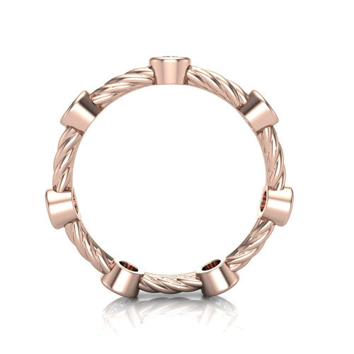 Micaela - Women's 14k Gold Twisted Band with Bezel-Set Diamonds 14K Rose Gold - Natural Diamond