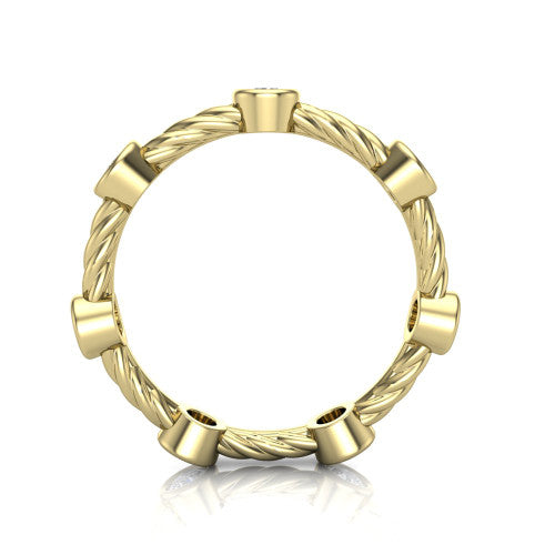 Micaela - Women's 14k Gold Twisted Band with Bezel-Set Diamonds 14K Yellow Gold - Natural Diamond