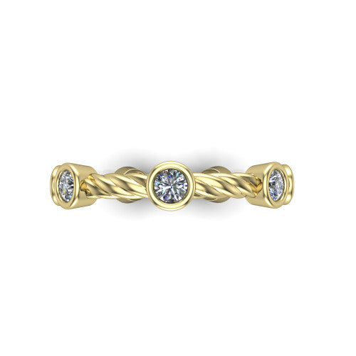 Micaela - Women's 14k Gold Twisted Band with Bezel-Set Diamonds 14K Yellow Gold - Natural Diamond
