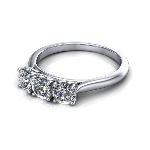 Oakley three-stone diamond wedding band in 14K White Gold, three-quarter perspective view