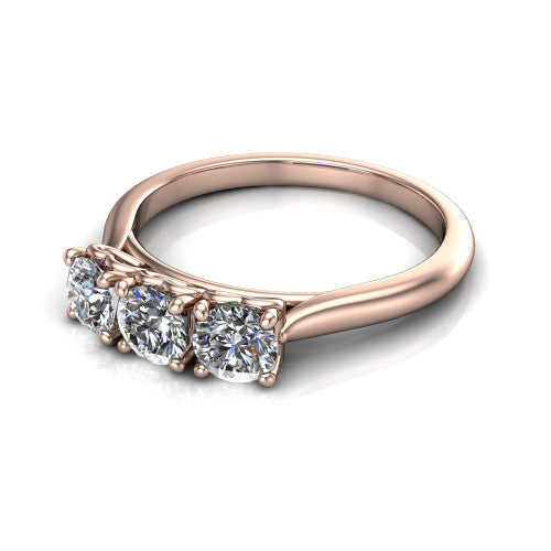 Oakley three-stone diamond wedding band in 14K Rose Gold, three-quarter perspective view