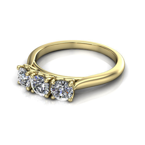 Oakley three-stone diamond wedding band in 14K Yellow Gold, three-quarter perspective view