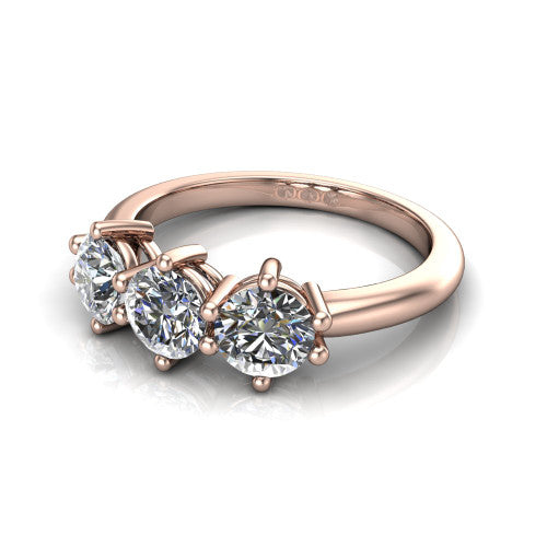 Celine three-stone wedding band in 14K Rose Gold, three-quarter perspective view