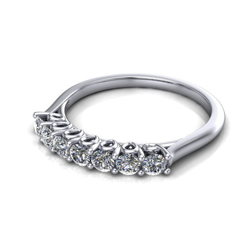 Bianca seven-stone diamond wedding ring in 14K White Gold, three-quarter perspective showing seven graduated round diamonds and the scalloped gallery