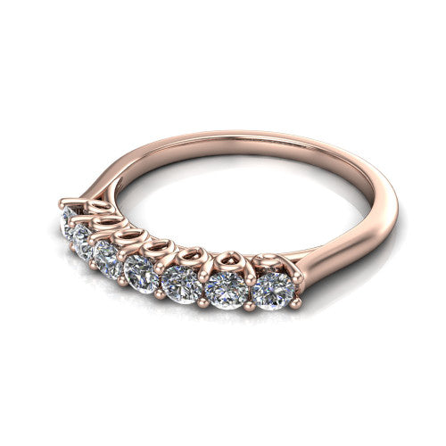 Bianca seven-stone diamond wedding ring in 14K Rose Gold, three-quarter perspective showing seven graduated round diamonds and the scalloped gallery