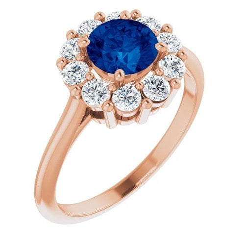 14K Gold Natural Blue Sapphire & 1/2 CTW Natural Diamond Ring 14K Rose Gold