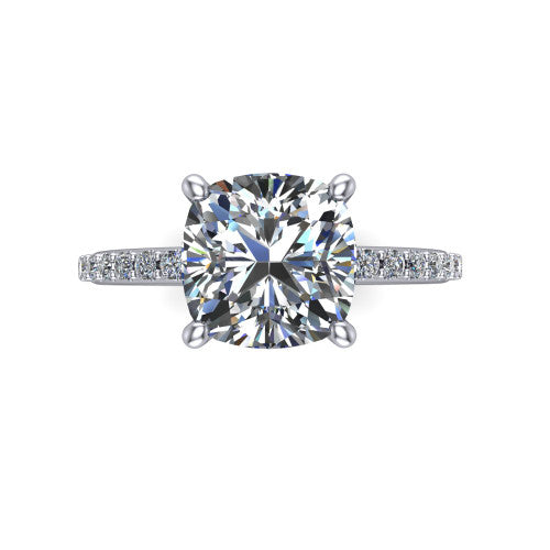 Arielle cushion classic engagement ring in 14K White Gold, top-down view showing the center stone and the pav&eacute; band from above