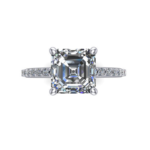 Arielle square emerald classic engagement ring in 14K White Gold, top-down view showing the center stone and the pav&eacute; band from above