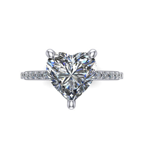 Arielle heart classic engagement ring in 14K White Gold, top-down view showing the center stone and the pav&eacute; band from above