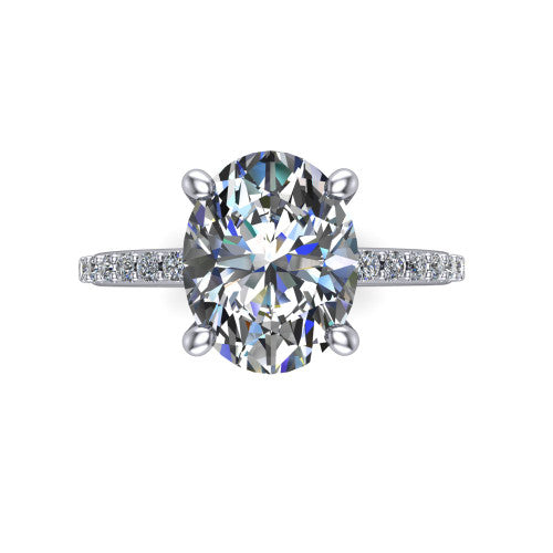 Arielle oval classic engagement ring in Platinum, top-down view showing the center stone and the pav&eacute; band from above