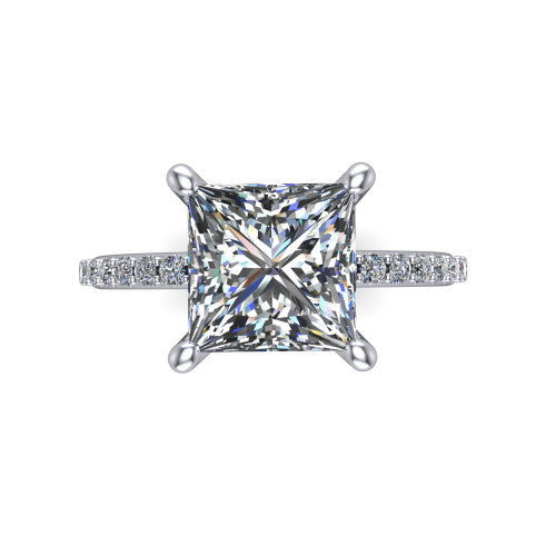 Arielle princess classic engagement ring in Platinum, top-down view showing the center stone and the pav&eacute; band from above