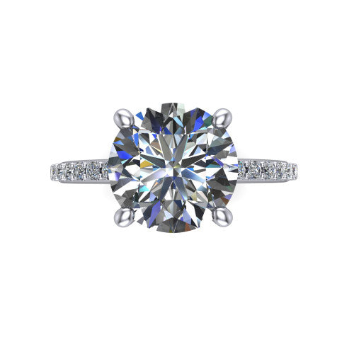 Arielle round classic engagement ring in 18K White Gold, top-down view showing the center stone and the pav&eacute; band from above