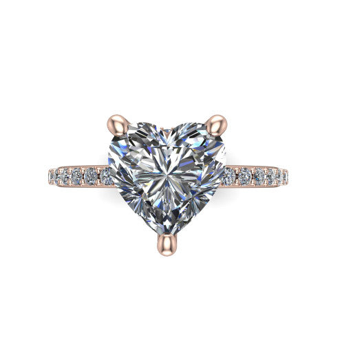 Arielle heart classic engagement ring in 14K Rose Gold, top-down view showing the center stone and the pav&eacute; band from above