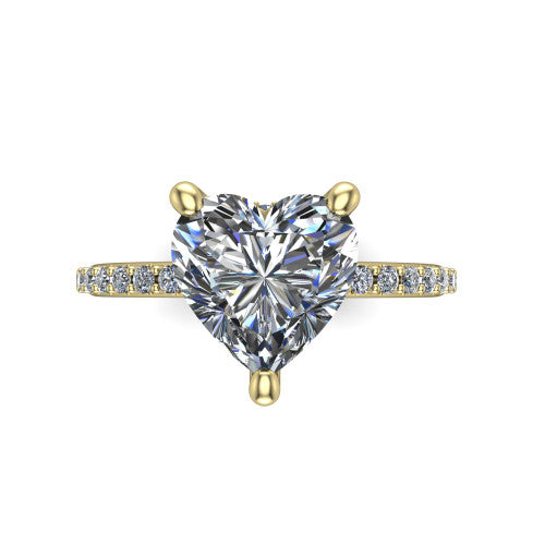 Arielle heart classic engagement ring in 18K Yellow Gold, top-down view showing the center stone and the pav&eacute; band from above