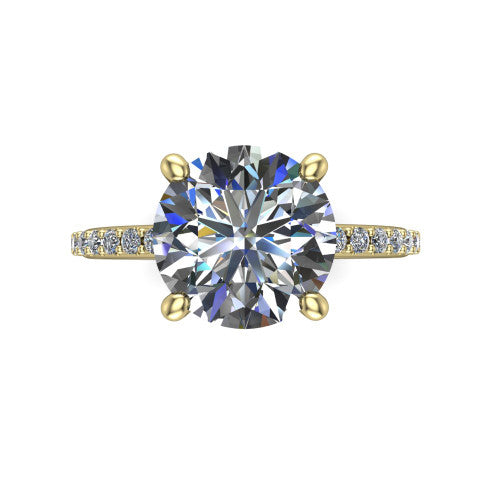 Arielle round classic engagement ring in 14K Yellow Gold, top-down view showing the center stone and the pav&eacute; band from above
