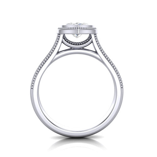 Adelina marquise solitaire engagement ring in 14K White Gold, through-finger front profile showing the low-profile bezel head and open cathedral under-gallery