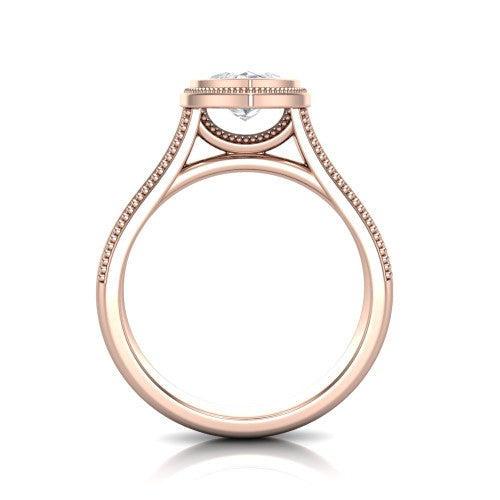 Adelina marquise solitaire engagement ring in 14K Rose Gold, through-finger front profile showing the low-profile bezel head and open cathedral under-gallery
