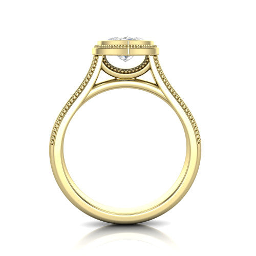 Adelina marquise solitaire engagement ring in 14K Yellow Gold, through-finger front profile showing the low-profile bezel head and open cathedral under-gallery