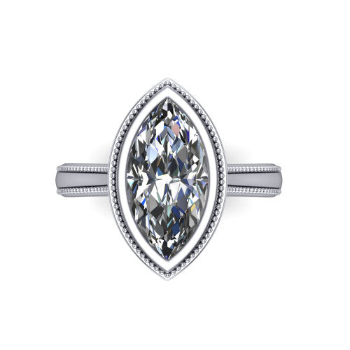 Adelina marquise solitaire engagement ring in Platinum, top-down view showing the brilliant marquise center diamond framed by the milgrain bezel