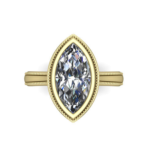 Adelina marquise solitaire engagement ring in 14K Yellow Gold, top-down view showing the brilliant marquise center diamond framed by the milgrain bezel