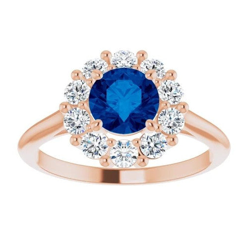14K Gold Natural Blue Sapphire & 1/2 CTW Natural Diamond Ring 14K Rose Gold