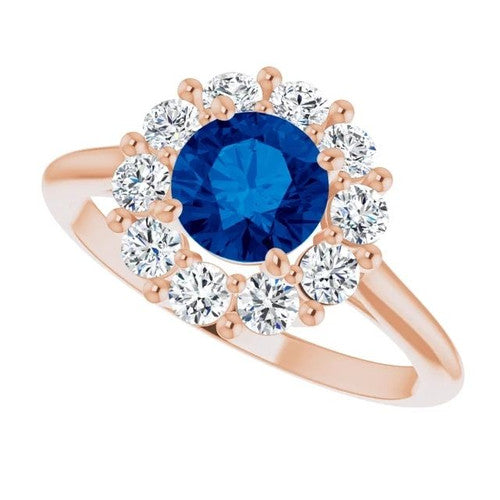 14K Gold Natural Blue Sapphire & 1/2 CTW Natural Diamond Ring 14K Rose Gold