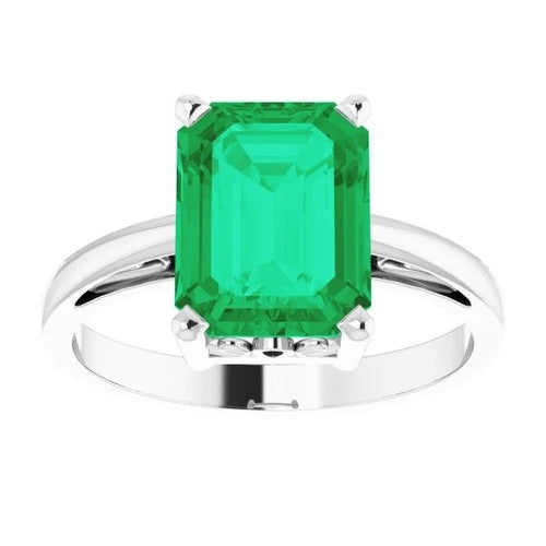 14K Gold Lab-Grown Emerald Scroll Setting Ring 14K White Gold