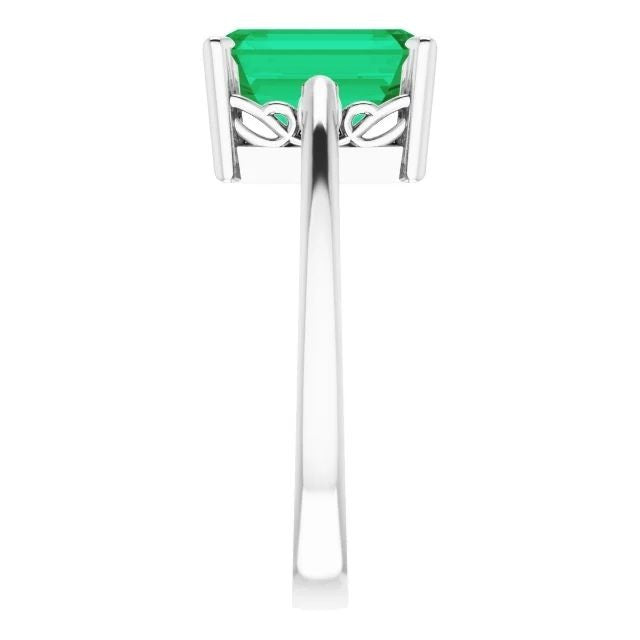 14K Gold Lab-Grown Emerald Scroll Setting Ring 14K White Gold