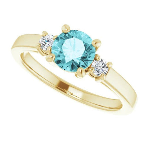 14K Gold 6 mm Round Natural Blue Zircon & 1/8 CTW Natural Diamond Ring 14K Yellow Gold