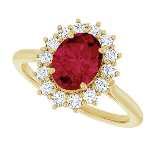 14K Gold Lab-Grown Ruby & 3/8 CTW Natural Diamond Ring 14K Yellow Gold