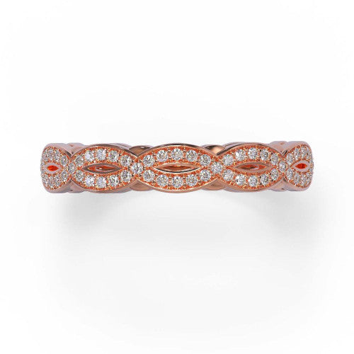 Charmaine - Women's 14k Gold Wedding Band with a Braided Design 14K Rose Gold - Natural Diamond