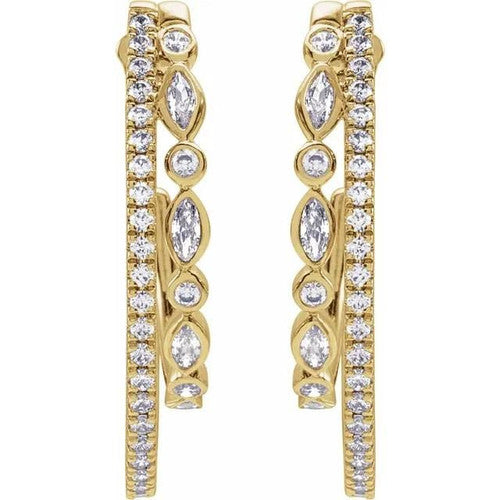 14K Gold 1 1/5 CTW Diamond 30.8 mm Hoop Earrings 14K Yellow Gold