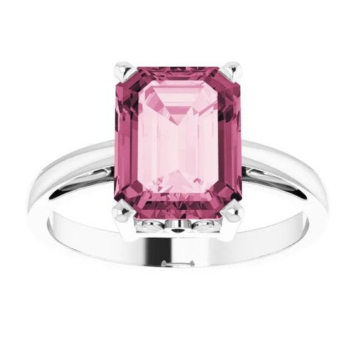 14K Gold Natural Pink Tourmaline Scroll Setting Ring 14K White Gold
