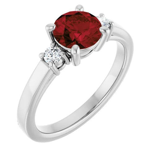 14K Gold 6.5 mm Round Mozambique Garnet & 1/8 CTW Diamond Ring 14K White Gold