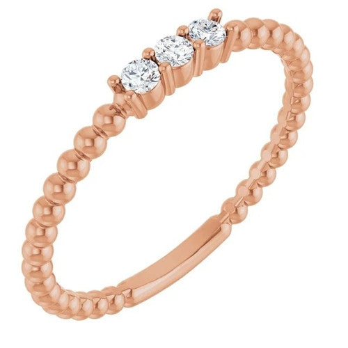 14K Gold 1/10 CTW Natural Diamond Beaded Ring 14K Rose Gold