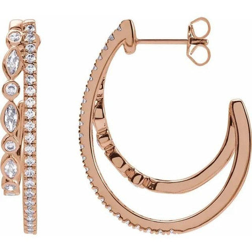14K Gold 1 1/5 CTW Diamond 30.8 mm Hoop Earrings 14K Rose Gold