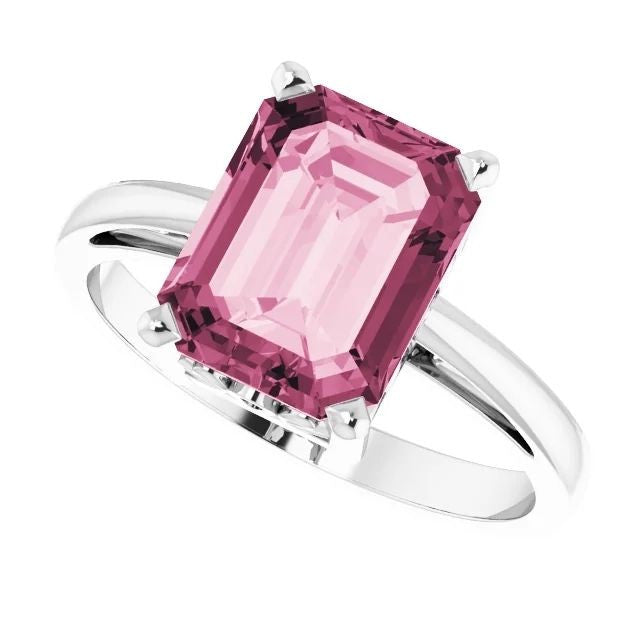 14K Gold Natural Pink Tourmaline Scroll Setting Ring 14K White Gold