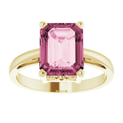 14K Gold Natural Pink Tourmaline Scroll Setting Ring 14K Yellow Gold
